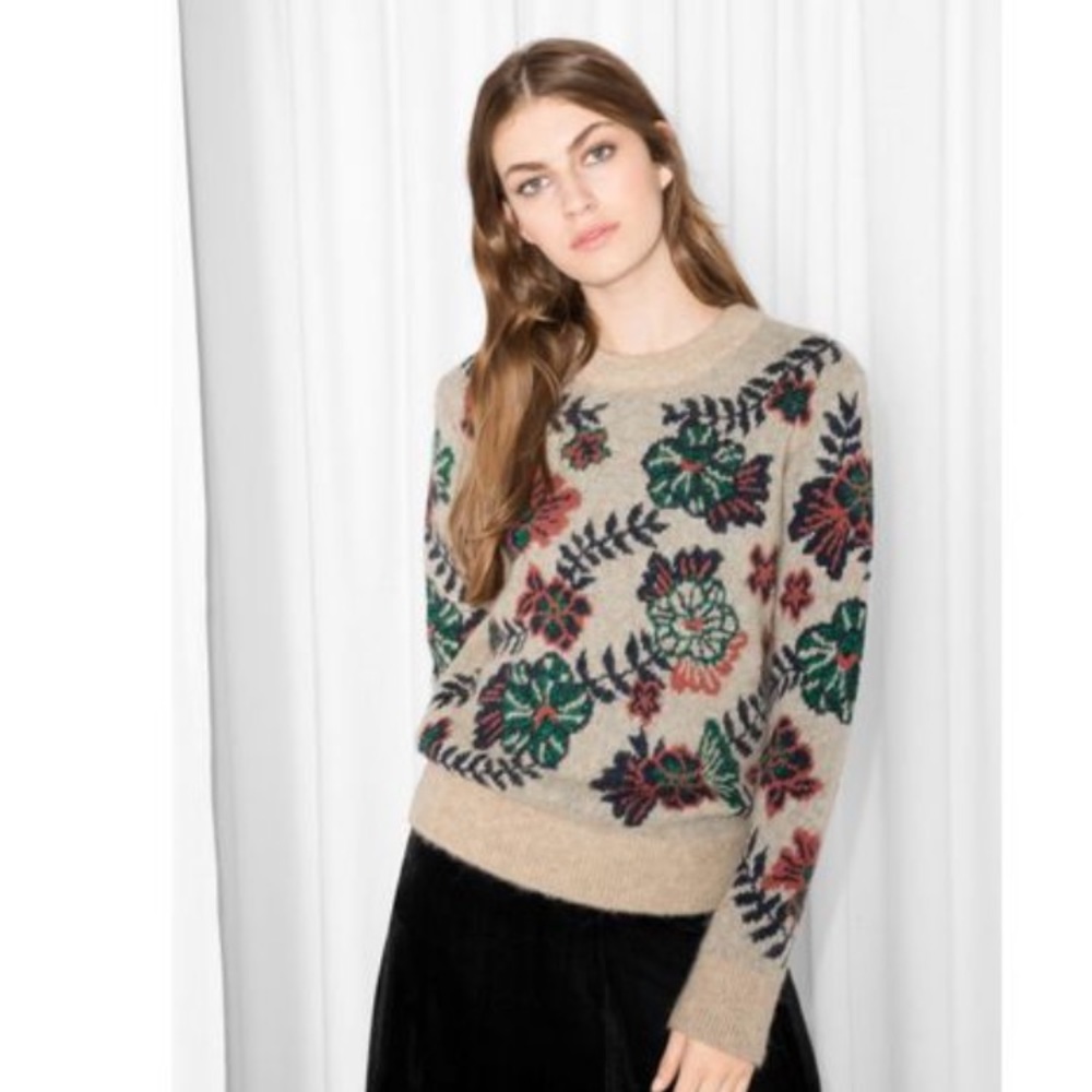 & Other Stories Wool Tan Floral Sweater